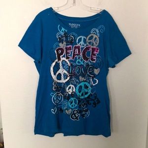 💙PEACE & LOVE BLING T-SHIRT BLUE SIZE XL EXCELLENT CONDITION! NWOT